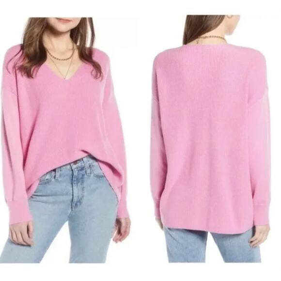 Something Navy Sweater Womens XX Small Pink V Neck Slouchy Cozy RIbbed - Picture 1 of 9